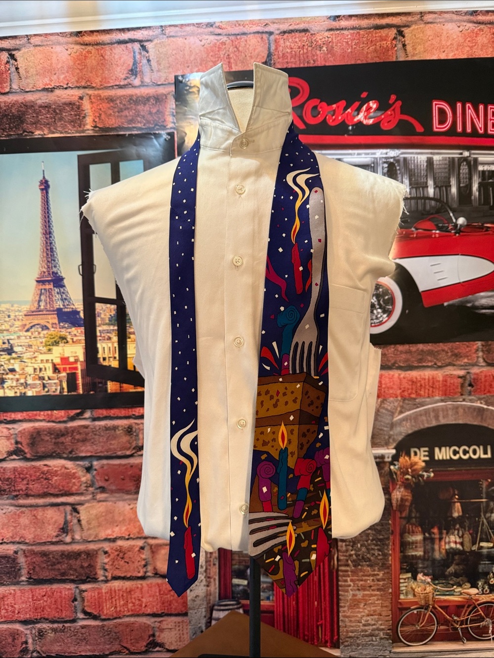 The Beatles Navy Novelty Tie with White & Magenta Confetti
